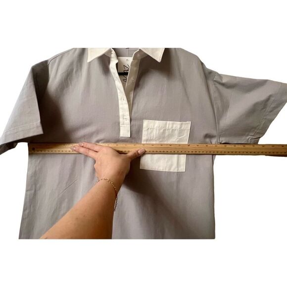 NWT Crescent Gray Contrasting Pocket Front Shirt Mini Dress Size Small - Picture 11 of 12